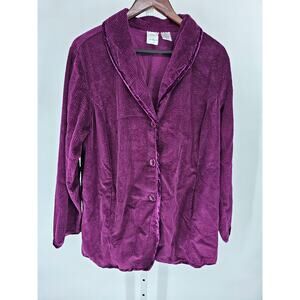 Vintage Roamans Womens Sz 18W 3 Button Blazer Corduroy Velvet Trim Royal Purple
